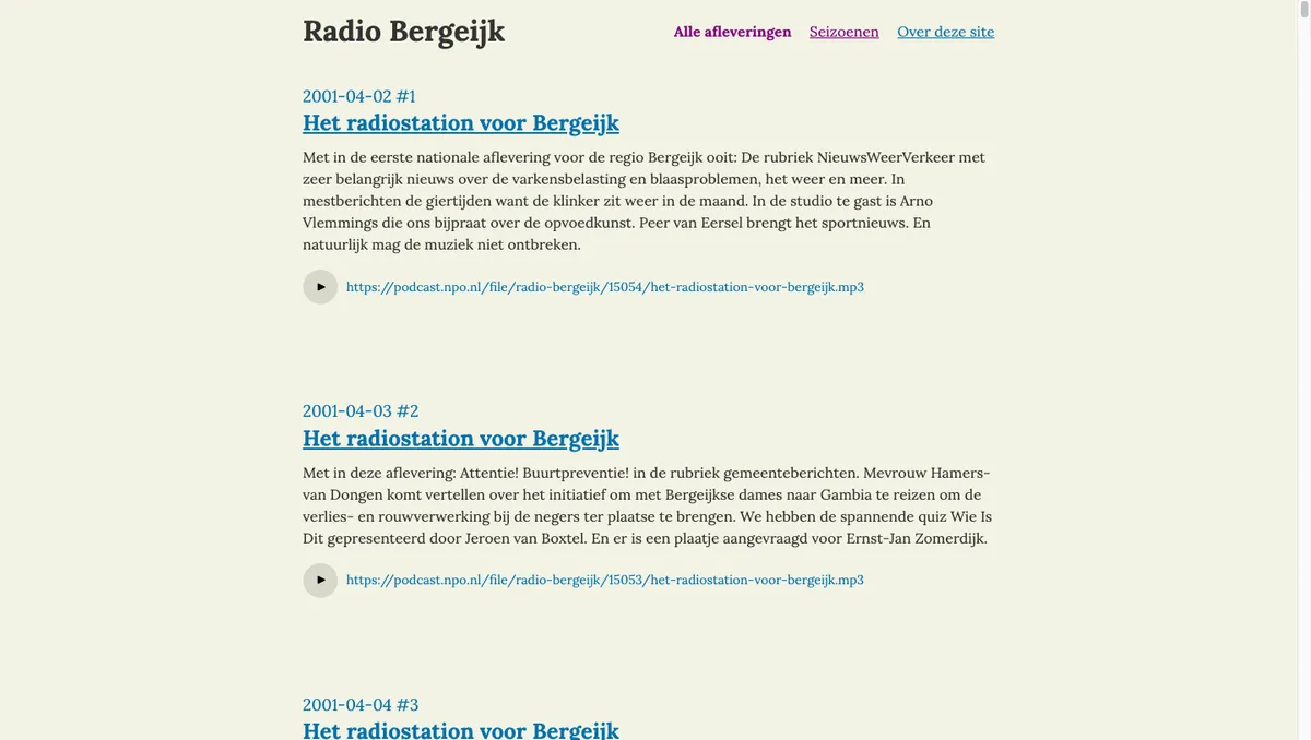 Radio Bergeijk archive screenshot